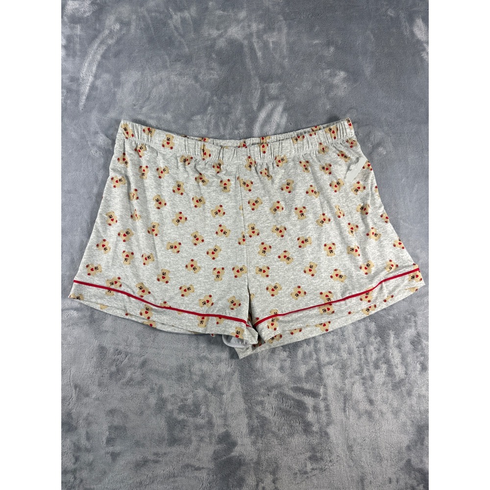 Fabulous‎ Just Like You Pajama Shorts Womens Large Gray Teddy Bear Heart Print L